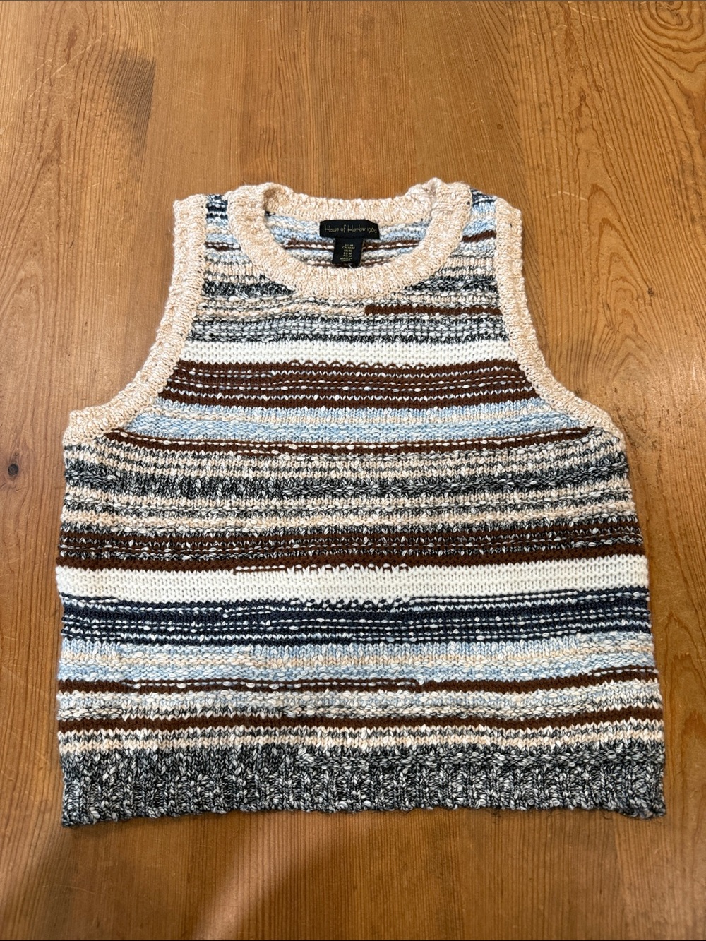 House of Harlow 1960 Striped Crewneck Sweater Tank - Blue/Brown/Cream/Gray